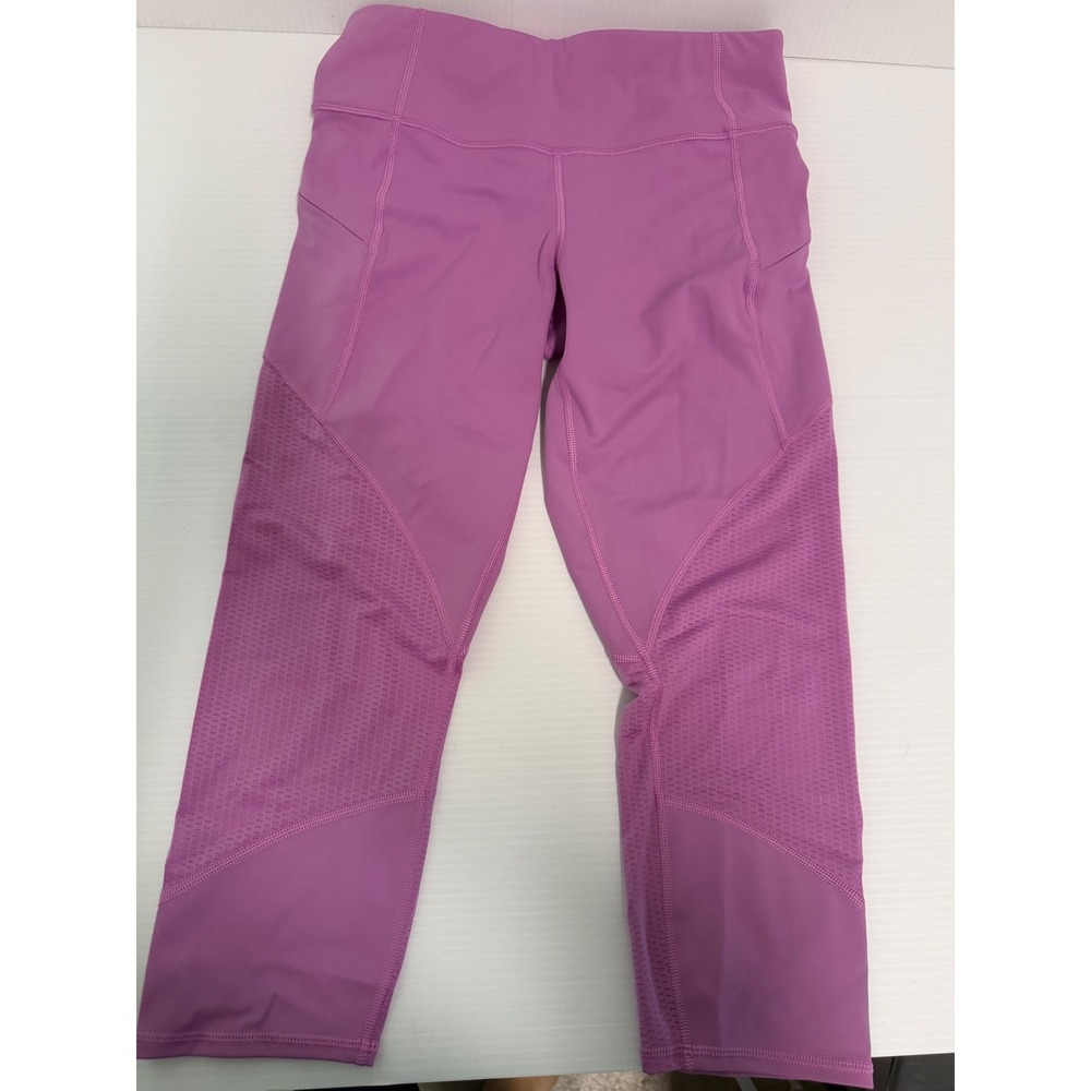 Athleta Purple Mesh Panel High Rise Cropped Leggings Workout Tights Womens Small